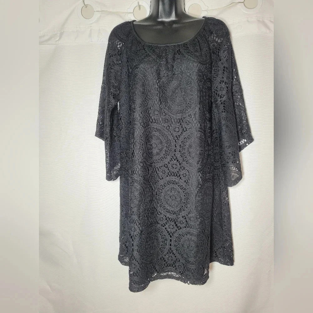 *LAST CHANCE* Tacera Black Lace Crochet Mini Dress sz M